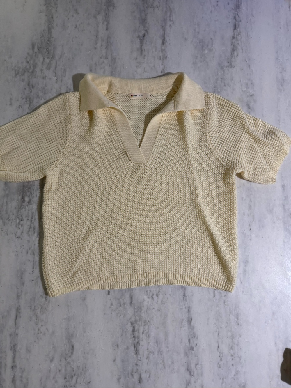 Marine Layer Butter Yellow Cotton Summer Knit Short Sleeve Soft Preppy Sweater L